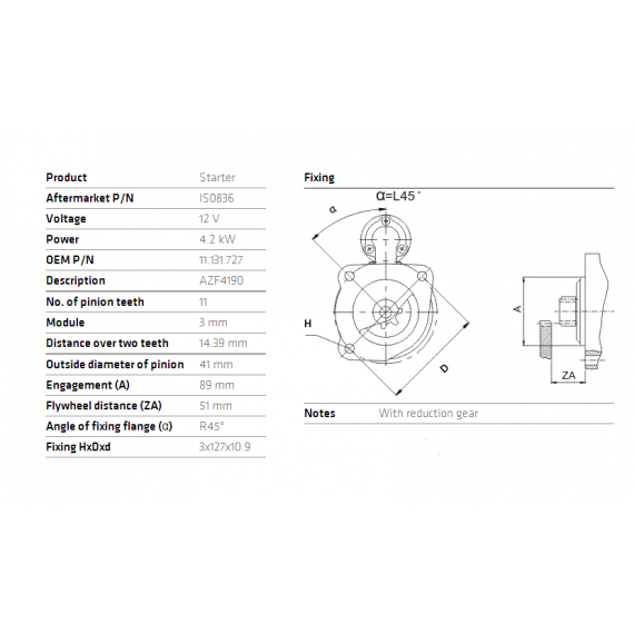 Starteris IS0836 Case, JCB, Massey Ferguson, Valtra