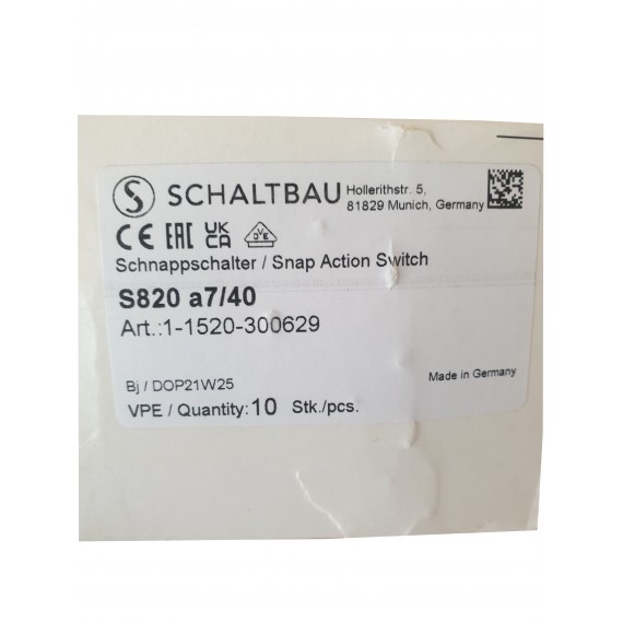 Snap Action Switch SCHALTBAU S820 a7/40, 1-1520-300629